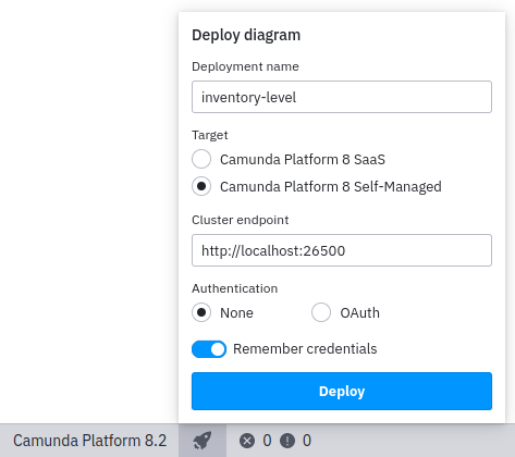 modeler deploy dialog